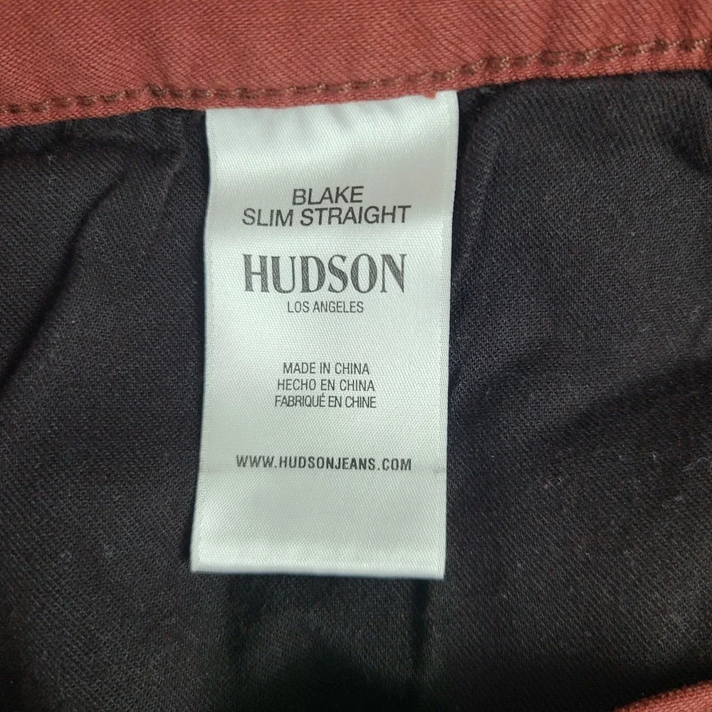 Hudson Los Angeles Jeans Mens 36x34 Brick Red Wash Blake Slim Straight